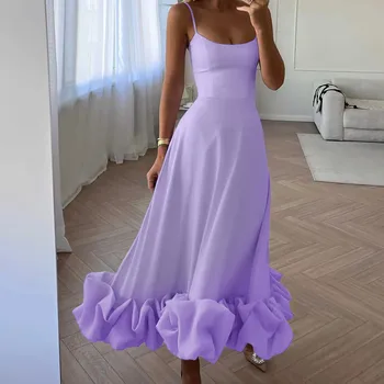 2023 Женское Сексуальное платье, Однотонные вечерние платья с прямым цветочным подолом, Элегантное Женское Летнее платье на бретельках, Vestidos