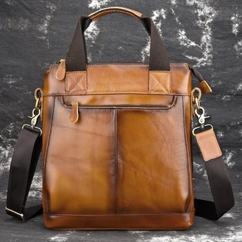 Винтажная мужская сумка-слинг из натуральной кожи, Модный Повседневный Портфель Большой емкости, Мужская Деловая сумка-мессенджер M903
