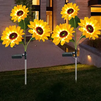 Садовые фонари на столбах, яркие солнечные фонари в виде подсолнухов, 3-головный светодиодный декор для внутреннего дворика, садовая дорожка, Водонепроницаемый поддельный желтый