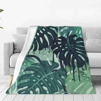 Одеяло Monstera Melt In Green, листья Тропических джунглей, Фланелевое Винтажное Дышащее одеяло для дома, Весна-осень