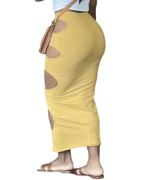 Женская юбка в пол-туловища 2023, Летняя мода, Новая Сексуальная Боковая Полая Разрывная упаковка, юбка в пол-туловища, женская юбка