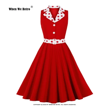 Новый отложной воротник, Красный Зеленый Горошек, Лоскутное Ретро-Винтажное платье 50-х годов без рукавов, Летние женские платья Хепберн VD4004