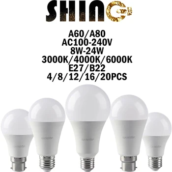 Светодиодные Энергосберегающие лампы 4-20 шт AC110V/AC220V E27 B22 8 Вт-24 Вт Без строба с Высоким Люменом CRI80 + Теплый белый свет для внутреннего освещения