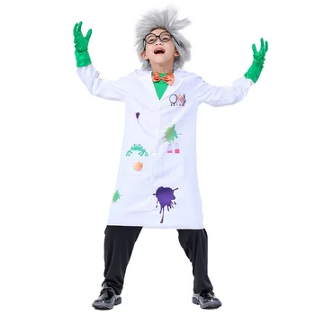 Костюм безумного ученого, Косплей, детский рождественский костюм на Хэллоуин для детей, костюм для научных экспериментов