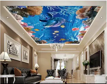 Пользовательские фото 3D обои потолочная фреска Морской мир дельфин рыба коралл домашний декор 3d настенные фрески обои в гостиной