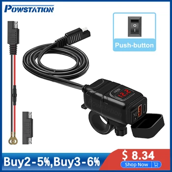 USB-зарядное устройство для мотоцикла Powstation QC3.0, водонепроницаемое быстрое зарядное устройство для автоцикла, USB-розетка с вольтметром, аксессуары для мотоциклов