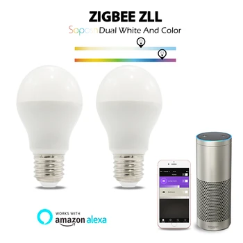 ZIGBEE AC100-240V 6 Вт светодиодная ЛАМПА RGB + CCT двойная белая приложение для смартфона Amazon Alexa Голосовое управление E27 лампа zigbee zll light link