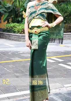 Таиланд Традиционная одежда Роскошное Зеленое Свадебное платье Женское тайское платье Фестиваль Longji Stage