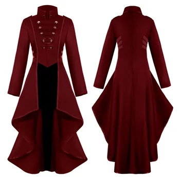 Новое средневековое женское длинное пальто с отворотом и нерегулярным подолом в стиле ретро