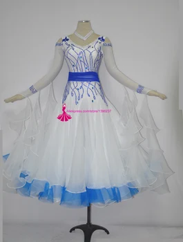 Стандартный костюм для бальных танцев Для взрослых, Высококачественное Сценическое Платье для Вальса Фламенко, Женские Белые Платья для бальных танцев