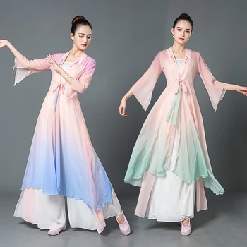 Классический танцевальный костюм в традиционном китайском стиле, Женская национальная восточная одежда для веерных танцев, Элегантное Сценическое представление