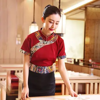 Летняя форма официанта, официантка, ресторан, отель в этническом стиле, дышащие удобные высококачественные китайские костюмы