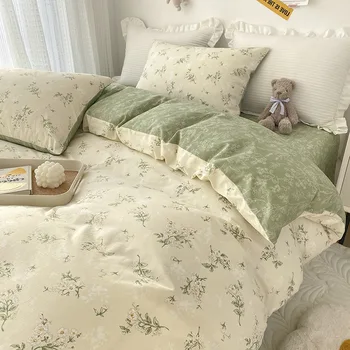 Новая хлопковая маленькая кровать с цветочным рисунком, комплект из четырех предметов, хлопковое постельное белье, комплект из трех предметов, подарочная групповая покупка
