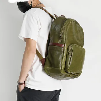 Модный роскошный дизайнерский мужской зеленый рюкзак из воловьей кожи первого слоя, органайзер для путешествий на открытом воздухе, рюкзак большой емкости из натуральной кожи