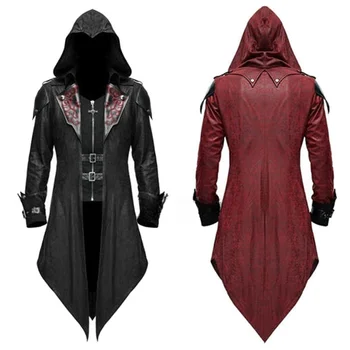 2 цвета Косплей Ассасина Средневековый Человек Уличная одежда Куртки с капюшоном Верхняя Одежда Костюм Эдварда Assassins Creed Костюм на Хэллоуин