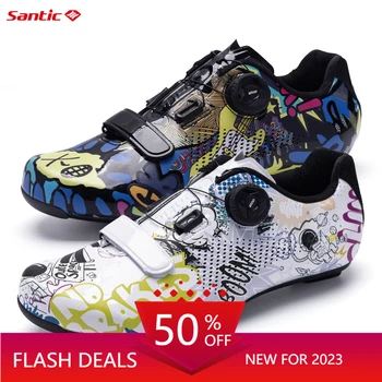 Santic, обувь для шоссейного велоспорта с замком, обувь с замком на нейлоновой подошве с цветным принтом для мужчин и женщин