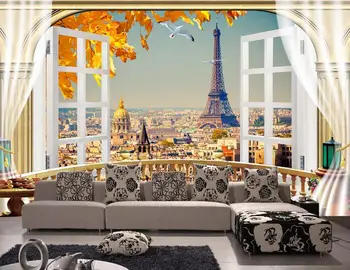 3d обои на заказ фотообои Эйфелева башня пейзаж балкон картина декор гостиной 3D настенная роспись обои для стен 3 d