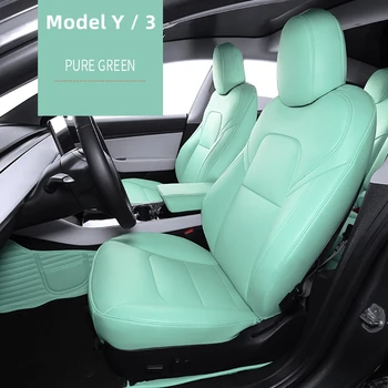 Tesla Model 3 Y Custom Fit Чехол Для Автокресла Аксессуары Для Модели Y, Наполовину Покрытый Высококачественной Кожей, Чехол для сиденья на 5 Мест, Зеленый