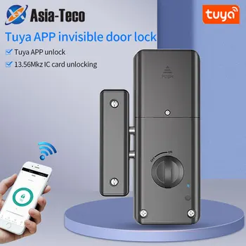 Приложение Tuya Дистанционно управляет замком IC-карты, невидимым автоматическим замком с моторным засовом для домашней деревянной двери Без установки сверлильного отверстия