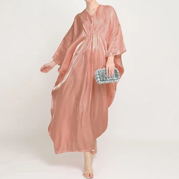 Летнее женское модное элегантное ретро однотонное атласное глянцевое длинное платье Неправильной формы, Свободное платье с рукавом 