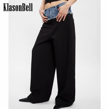 7,17 KlasonBell Модные джинсовые Широкие брюки в стиле пэчворк Женские