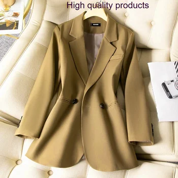 Модный женский Блейзер 2023, Новые высококачественные офисные женские Длинные пальто, зубчатая Двубортная верхняя одежда, женская весенняя куртка