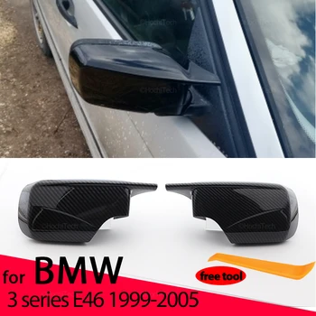 2x Черный чехол для бокового зеркала с рисунком из углеродного волокна, Замена для BMW E46 318i 318d 320d 320i 325i 328i 330d 330i 1998-2005