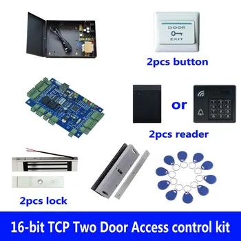 Комплект контроля доступа, TCP Двухдверный контроль доступа + Powercase + Магнитный замок весом 180 кг + U-образный кронштейн + Считыватель идентификаторов + Кнопка + 10 идентификационных меток, Sn: Kit-B204
