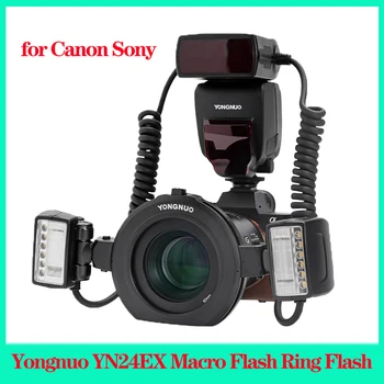 Кольцевая вспышка Yongnuo YN24EX YN24 EX E-TTL Twin Lite Macro Flash для камеры Canon Sony Двойная 2шт Головка вспышки 4шт Переходные кольца