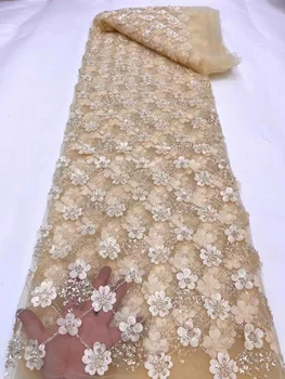 Роскошная Кружевная ткань с бисером 2023, Высококачественная Нигерийская вышивка ручной работы, Французский Тюль, Блестки, Кружевная ткань для свадьбы PL078-3