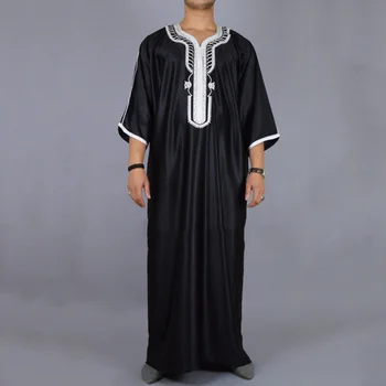 Abaya Musulamne Boubou Man Камис Ислам Камиз Тобе Мусульманская Мужская Одежда Арабский Халат Индийское Платье С Круглым вырезом и Длинными рукавами Galabia