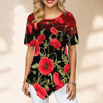 Женская модная футболка с коротким рукавом и цветочным графическим принтом, женская футболка в стиле ретро Y2k, топы
