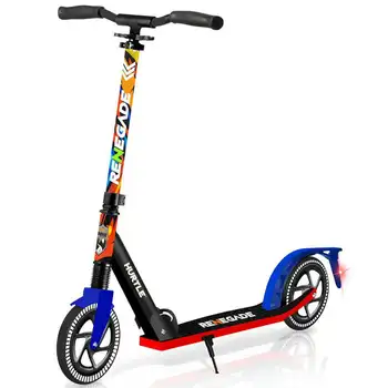 Легкий и складной самокат Kick Scooter - Регулируемый самокат для подростков и взрослых, легкосплавный, с высокими колесами (граффити)