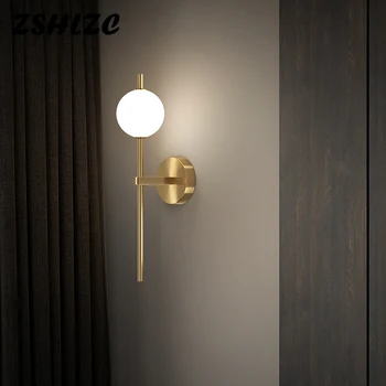 Скандинавский настенный светильник Минималистичные Медные Прикроватные лампы для спальни, Фоновый светильник для гостиной, Дизайнерские Стеклянные бра для коридора
