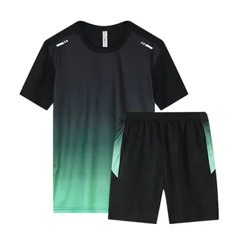 Мужская летняя дышащая быстросохнущая спортивная одежда, футболка с короткими рукавами, Шорты, Комплекты из двух предметов