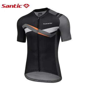 Santic, Мужские Велосипедные Летние Рубашки MTB с коротким рукавом, на молнии, Дышащая, Быстросохнущая, Приятная для кожи Одежда Азиатского размера