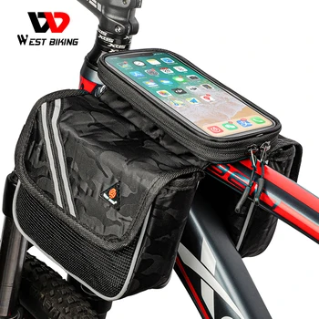 WEST BIKING, светоотражающая велосипедная сумка, 6,5-дюймовая сумка для телефона, непромокаемая сумка на передней раме, чувствительный сенсорный экран, Аксессуары для шоссейных велосипедов MTB