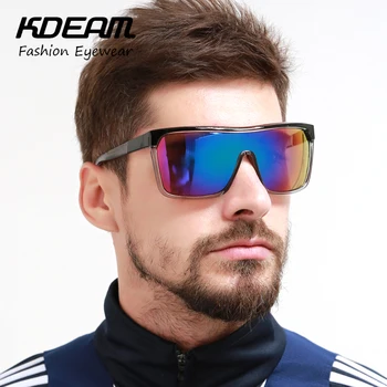 Бренд KDEAM Мужские Солнцезащитные очки Goggle UV400 с плоской верхней Оправой, Большие Женские Солнцезащитные Очки, Спортивные Ветрозащитные Очки, 4 цвета с Чехлом KD802