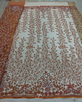 Роскошная кружевная ткань с вышивкой пайетками ручной работы, французская сетчатая кружевная ткань, Африканский тюль, кружевная ткань для вечернего платья