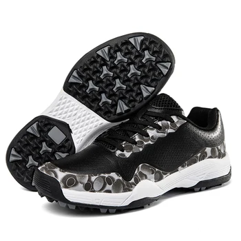 2023 Женская водонепроницаемая обувь для гольфа, Мужские нескользящие кроссовки для гольфа, Дышащая спортивная обувь для тренировок в гольфе, черные шипы, Обувь для гольфа