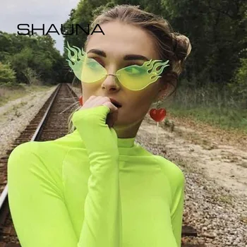 Солнцезащитные очки SHAUNA Fashion Fire, женские брендовые дизайнерские Неоново-зеленые солнцезащитные очки Ocean Film без оправы UV400