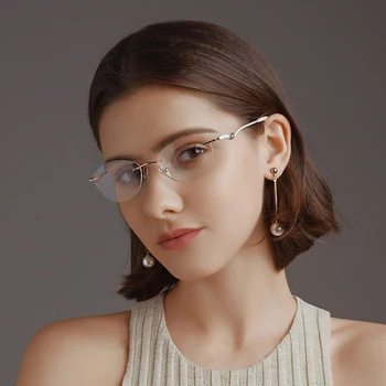 Женские очки с Бриллиантами, Титановые Очки без оправы, Высококачественная Оптическая Оправа Для Чтения При Близорукости, Прогрессивные Золотисто-Розовые Очки