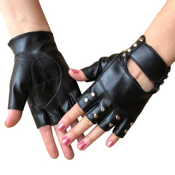 Женские Сценические перчатки с заклепками для ночного клуба в стиле панк, Кожаные перчатки на половину пальца для танцев на шесте, Модная личность, Королева хип-хопа