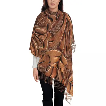 Роскошный винтажный кожаный шарф с кисточками, Женская зимняя теплая шаль, Женские винтажные шарфы с цветочной текстурой