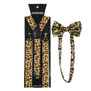 Леопардовые Подтяжки, набор галстуков-бабочек, Мужская и женская мода, 2,5 * 100 см, Регулируемые высококачественные универсальные жаккардовые Подтяжки, набор галстуков-бабочек