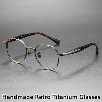 Фирменный дизайн Мужские очки из чистого титана В оправе, Полные Нерегулярные Ретро-очки с Анти-синим светом, Оптические очки для чтения