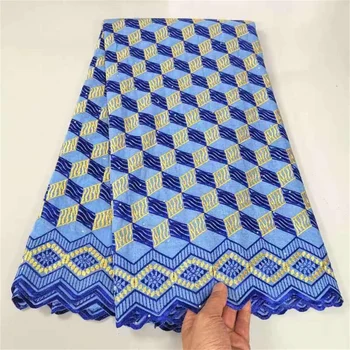 Новейшая синяя африканская Хлопчатобумажная Кружевная ткань С камнями 2023, Высококачественное швейцарское кружево Для пошива нигерийских свадебных платьев для женщин