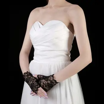 Свадебный костюм для новобрачных с цветочным рисунком, Свадебные Сексуальные Кружевные перчатки для новобрачных без пальцев