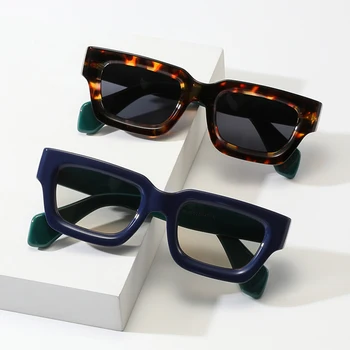 Крутые красочные квадратные Солнцезащитные очки Для женщин и мужчин, Новый фирменный дизайн, Винтажные солнцезащитные очки для женщин, уникальные очки с плоским верхом, оттенки UV400