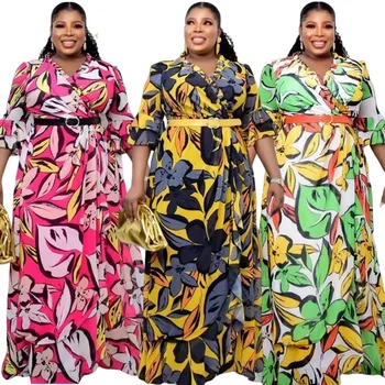Африканские Платья Дашики Для Женщин 2023 Spirng, Повседневные Тонкие Ретро Элегантные Вечерние Плиссированные Платья С Рукавом Три Четверти для Вечеринок